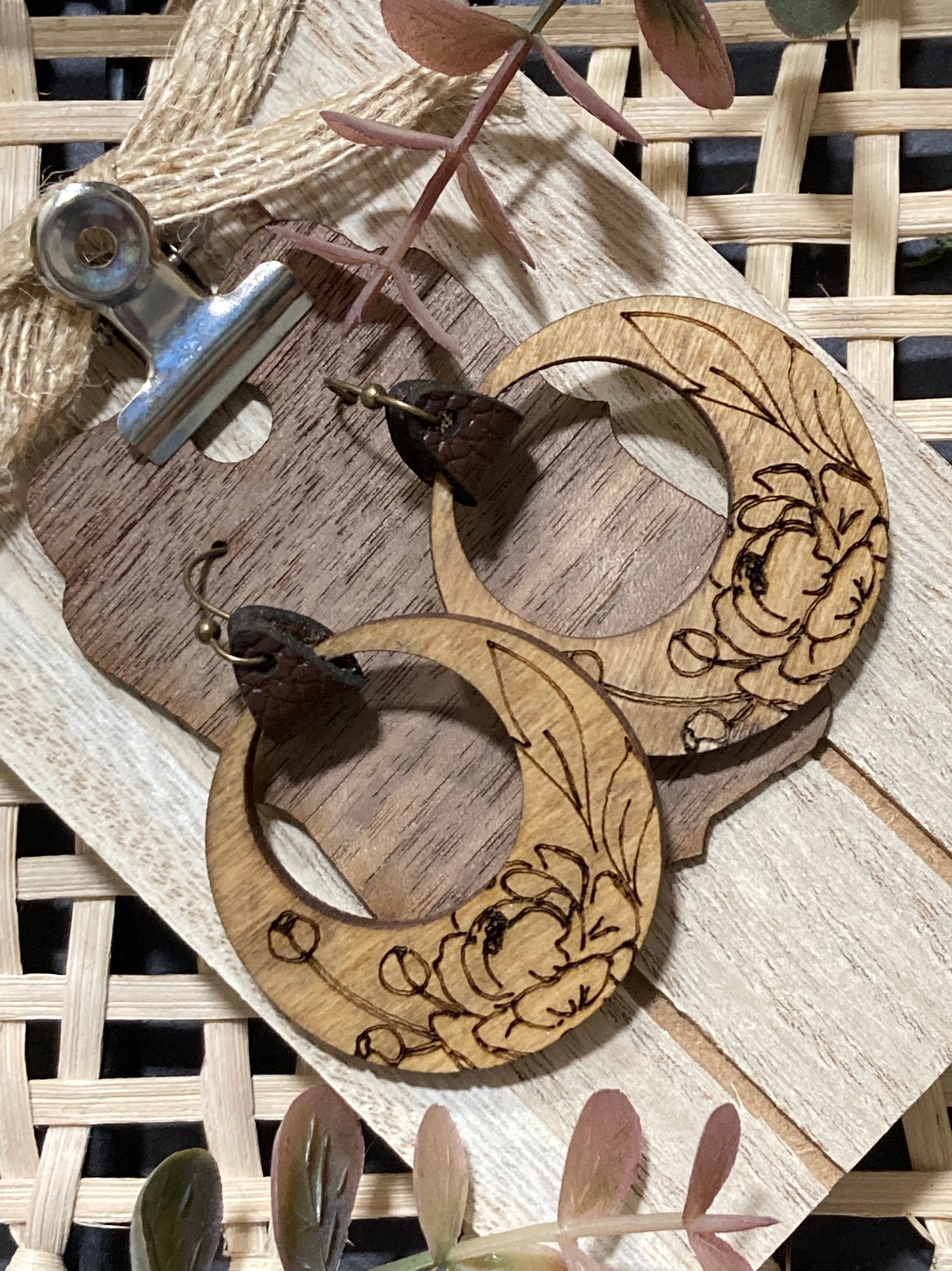 Peony Wooden Earrings
