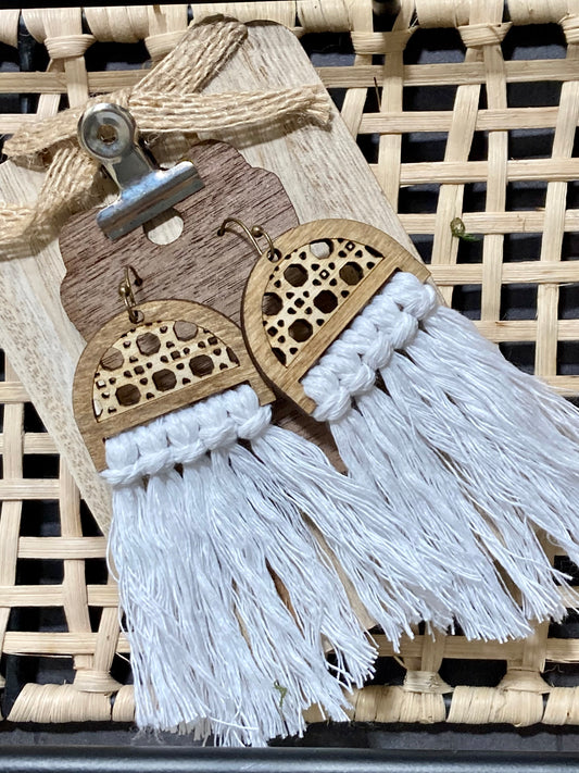 Cane-look and Macramé Wooden Earrings