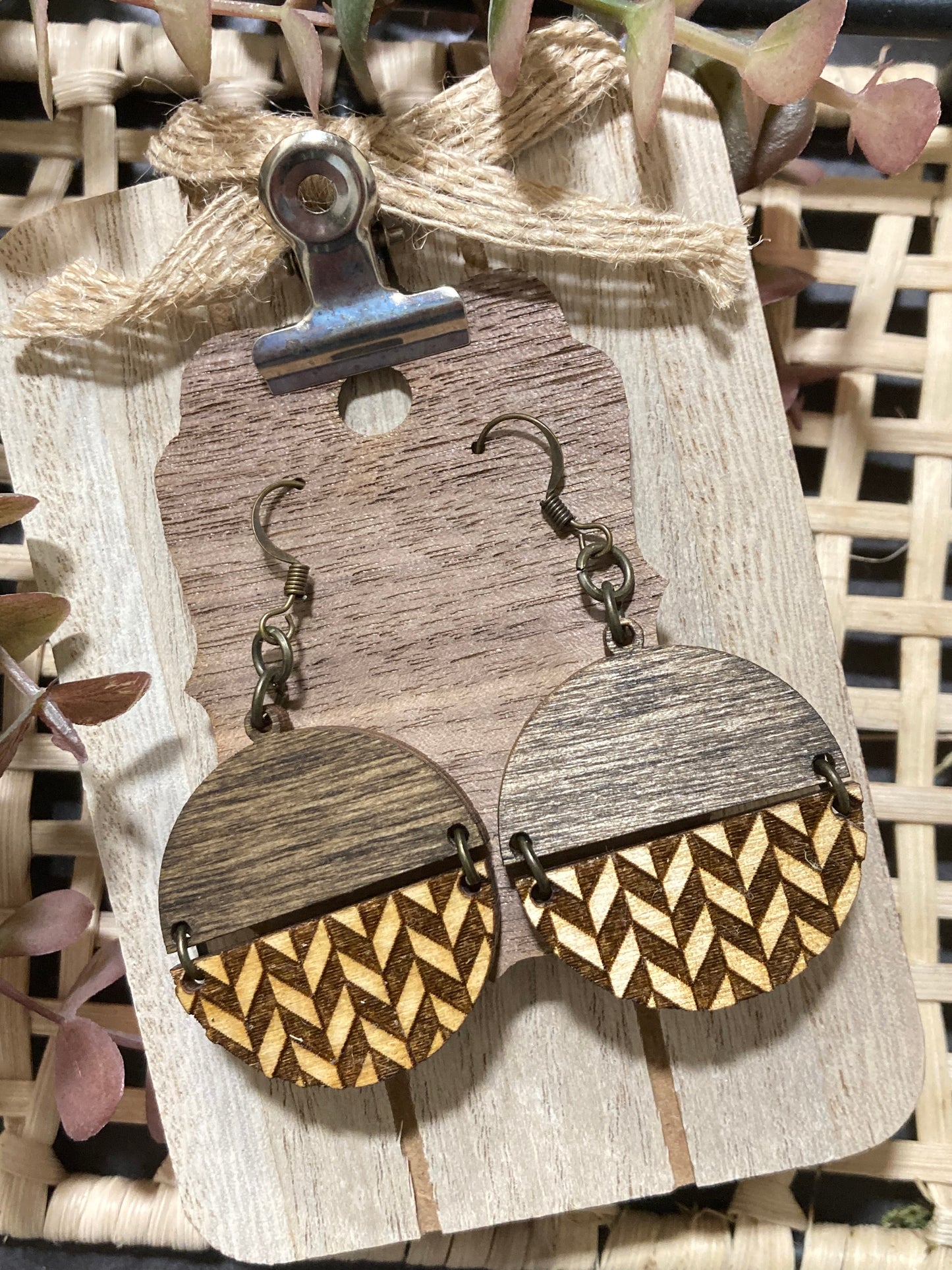 Wooden Two-Tone Chevron Earrings